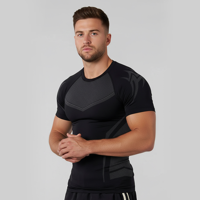 Compression Quick-Drying Oem Custom Print Fitness Shark 95% Polyester 5% Spandex Men's Gym Wear Short Sleeves Tshirt