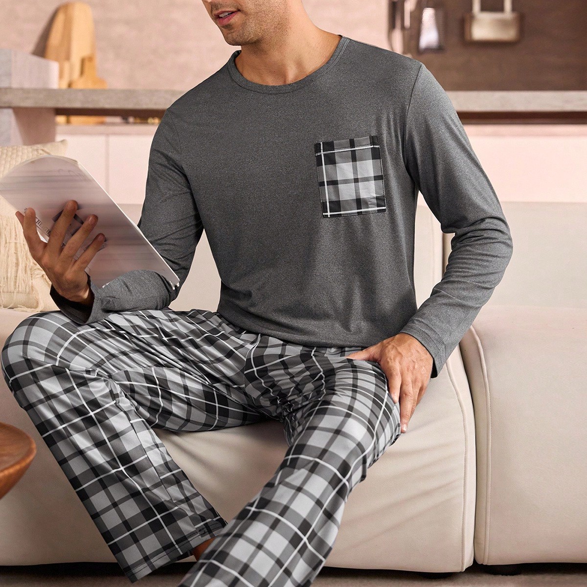 Men's Plus Size Sleepwear Sets Breathable Long Men's Pajamas