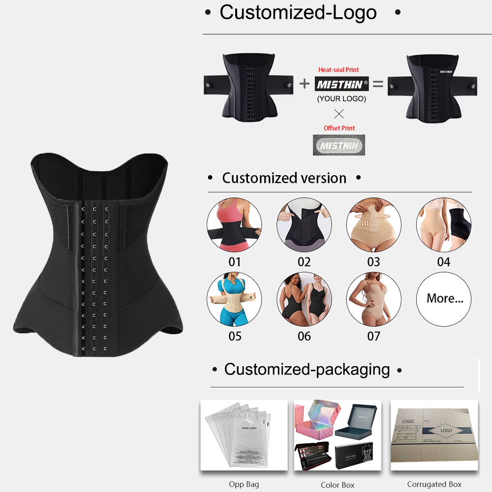 Latex Waist Trainer Belt Colombian Corset Girdles Custom Logo Pink Snatched Steel Bone Waist Trainer Shaper Zipper