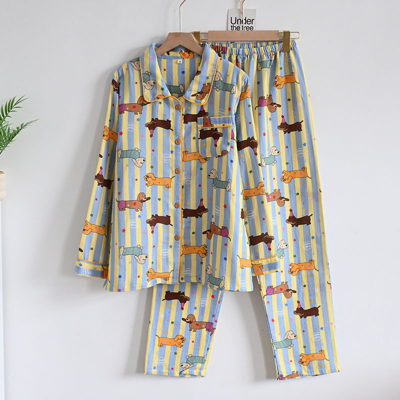 Women's Luxury Pure Cotton Cardigan Sleepwear Soft Smooth Knitted Elastic Waist Home Pajamas Set ODM Casual Style for Autumn