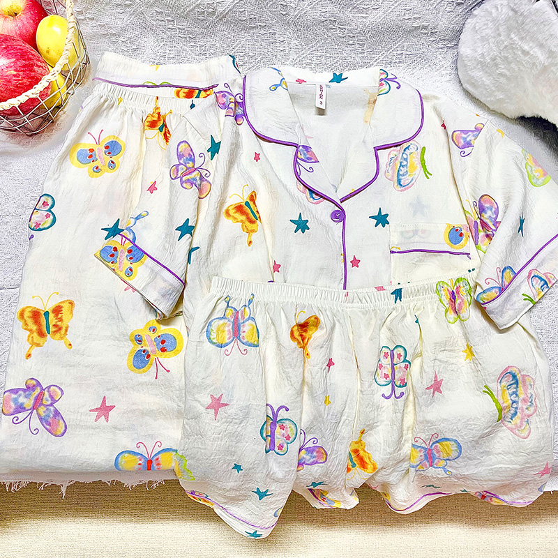 Cute 3-Piece Milk Silk Nightgown Set Breathable Women's High Quality Woven Pajamas Casual Cartoon Print Sleepwear for Summer