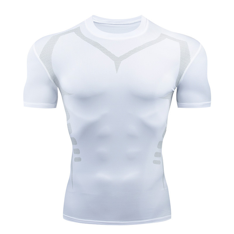 Summer Cool Quick Dry Tshirt for Men Athletic Compression Top Gym Workout Running Training Moisture Wicking Sport Short Sleeve