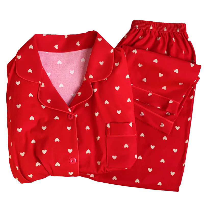 Love Print Long-sleeved Long Pants Pajamas Women's Spring and Fall Models of Home Wear Leisure Suit Actual Photo