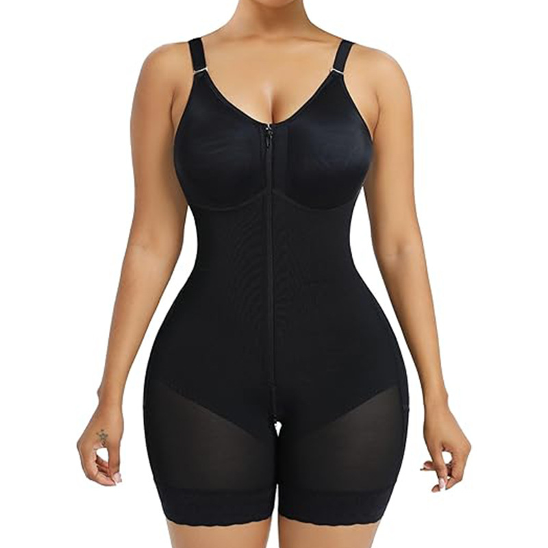 Cross-Breasted Front Zipper Seamless Thin Anti-Bacterial Firm Control Nylon Spandex Bodysuit Postpartum Abdominal Hip-Lifting