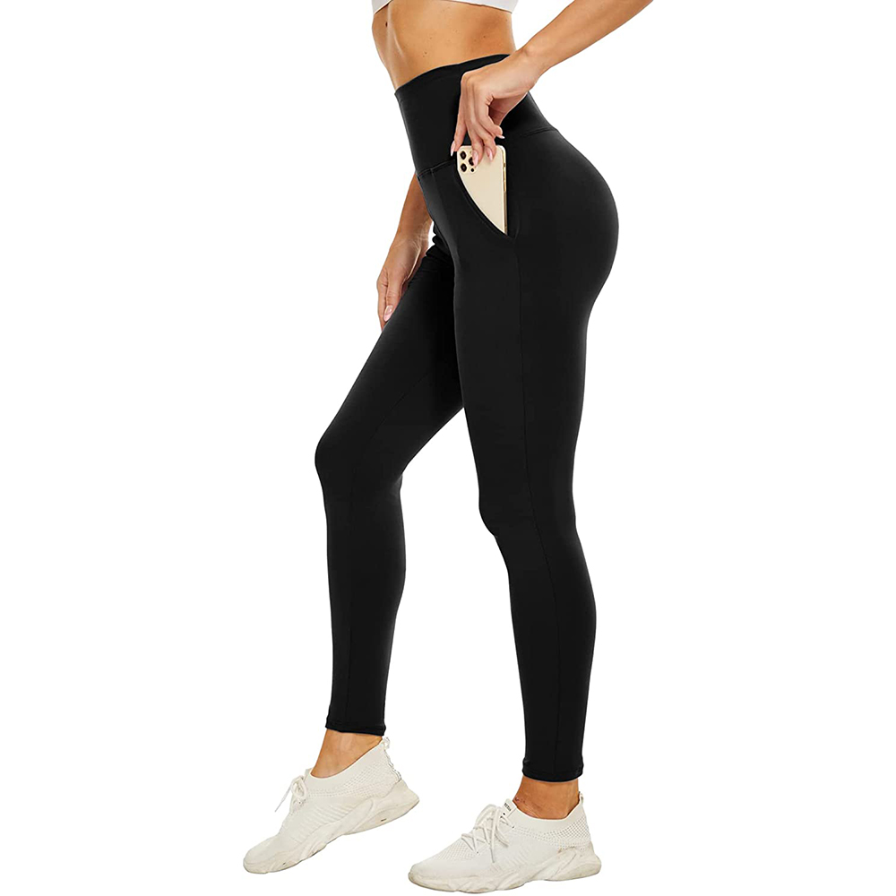 Wholesale Custom Black Polyester Women's High-Waisted Leggings With Tummy Control Pockets Workout Pants for Yoga