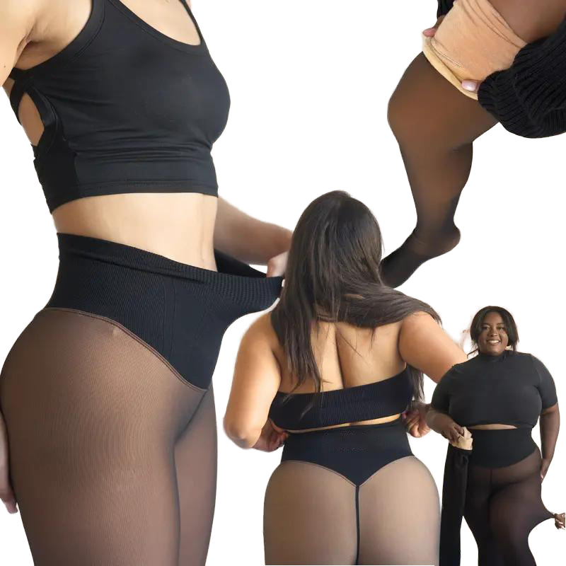 Warm Fleece Lined Sheer Tights Women High Waist Thermal Winter Pantyhose Translucent Slim Leggings for Cold Weather