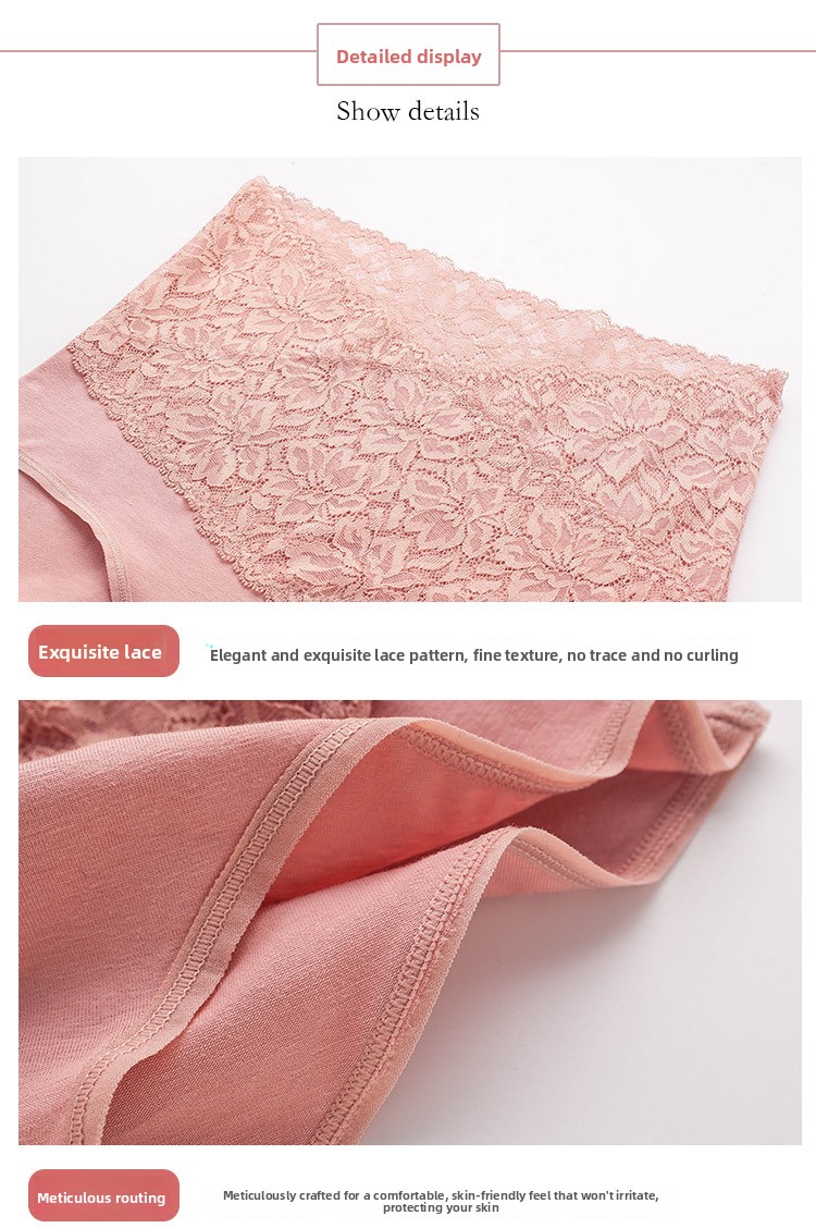 Private Label High Waisted Tummy Control Panties Floral Lace Cotton Lingerie Breathable Briefs for Postpartum Recovery