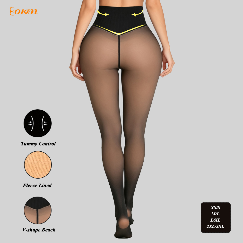 Warm Fleece Lined Sheer Tights Women High Waist Thermal Winter Pantyhose Translucent Slim Leggings for Cold Weather