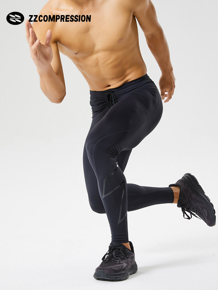 ZZCOMPRESSION Compression Series Men's Mid Waist Moisture-wicking Compression Trousers Tight Professional Running Pressure Pants