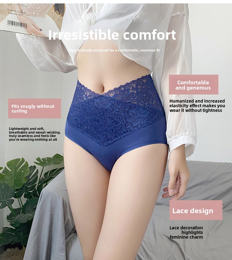 Private Label High Waisted Tummy Control Panties Floral Lace Cotton Lingerie Breathable Briefs for Postpartum Recovery