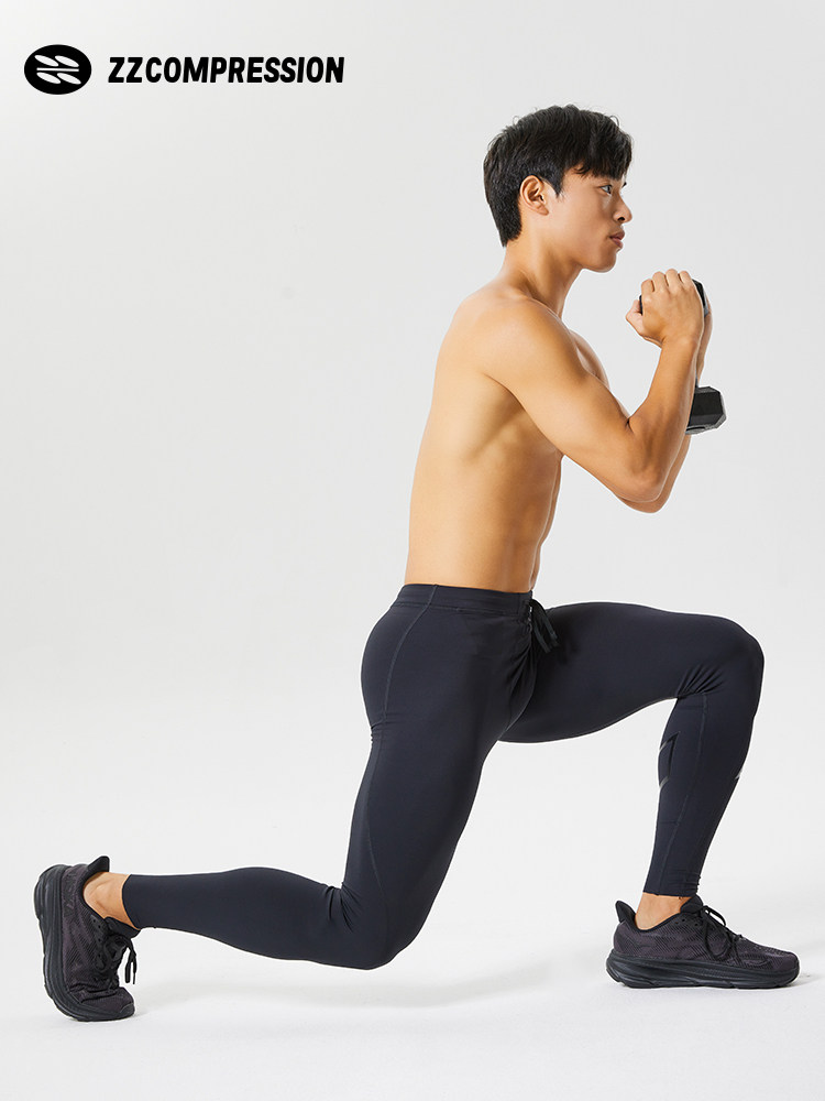ZZCOMPRESSION Compression Series Men's Mid Waist Moisture-wicking Compression Trousers Tight Professional Running Pressure Pants