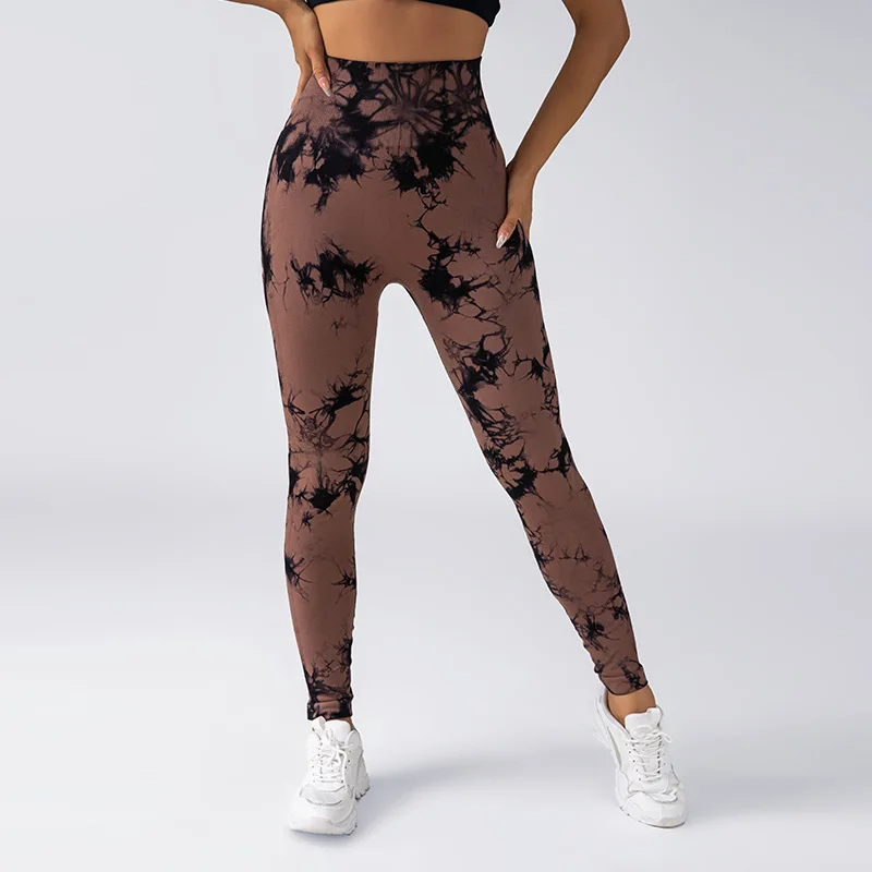 Women Tie Dye High Waist Yoga Tights Lady Scrunch Butt Tight Gym Pants Female Abdomen Midriff Running Trousers