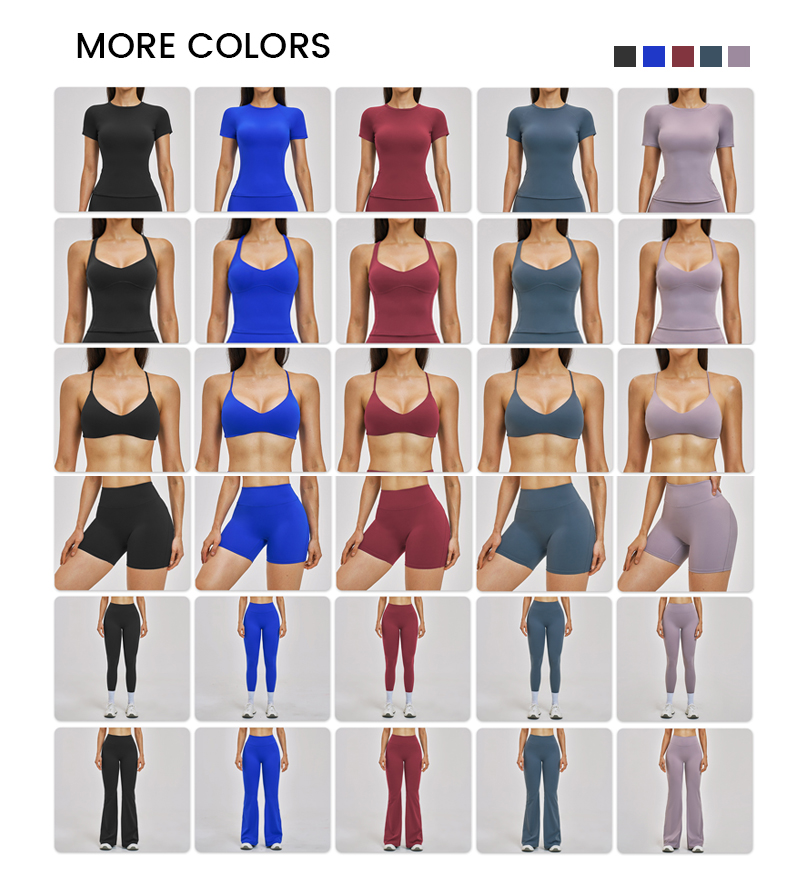 Wholesale Sportswear Yoga Pants Fitness Short Sleeve Top Fitness Running Suit Gym Clothes Active Bra Workout Flare Leggings Sets