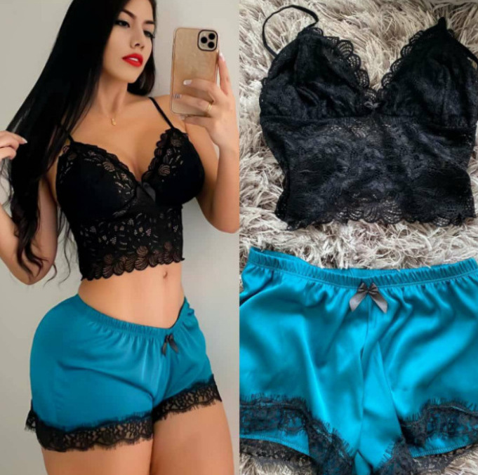 New Summer Collection Comfortable Black Two-Piece Sleepwear Set Fashionable Lace Pajamas Thermal ODM Home Clothes
