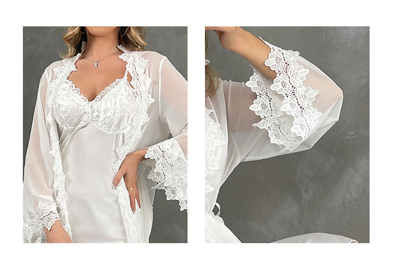 White Lace Trim Satin Bridal Lingerie Set