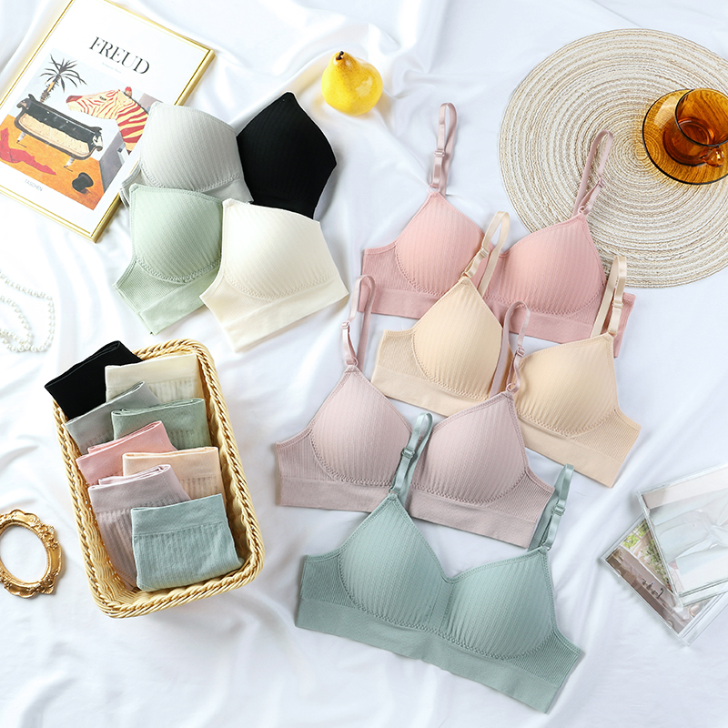 China Factory Seamless Bra Gather Fixed Cup No Steel Ring Student Girl Underwear Women's Bra Set Female