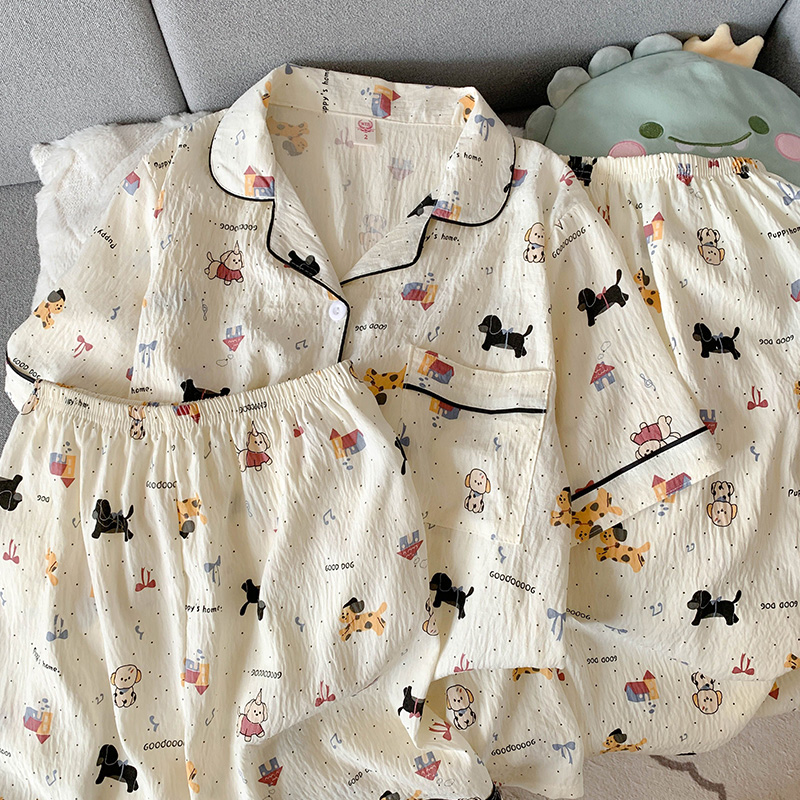 Cute 3-Piece Milk Silk Nightgown Set Breathable Women's High Quality Woven Pajamas Casual Cartoon Print Sleepwear for Summer