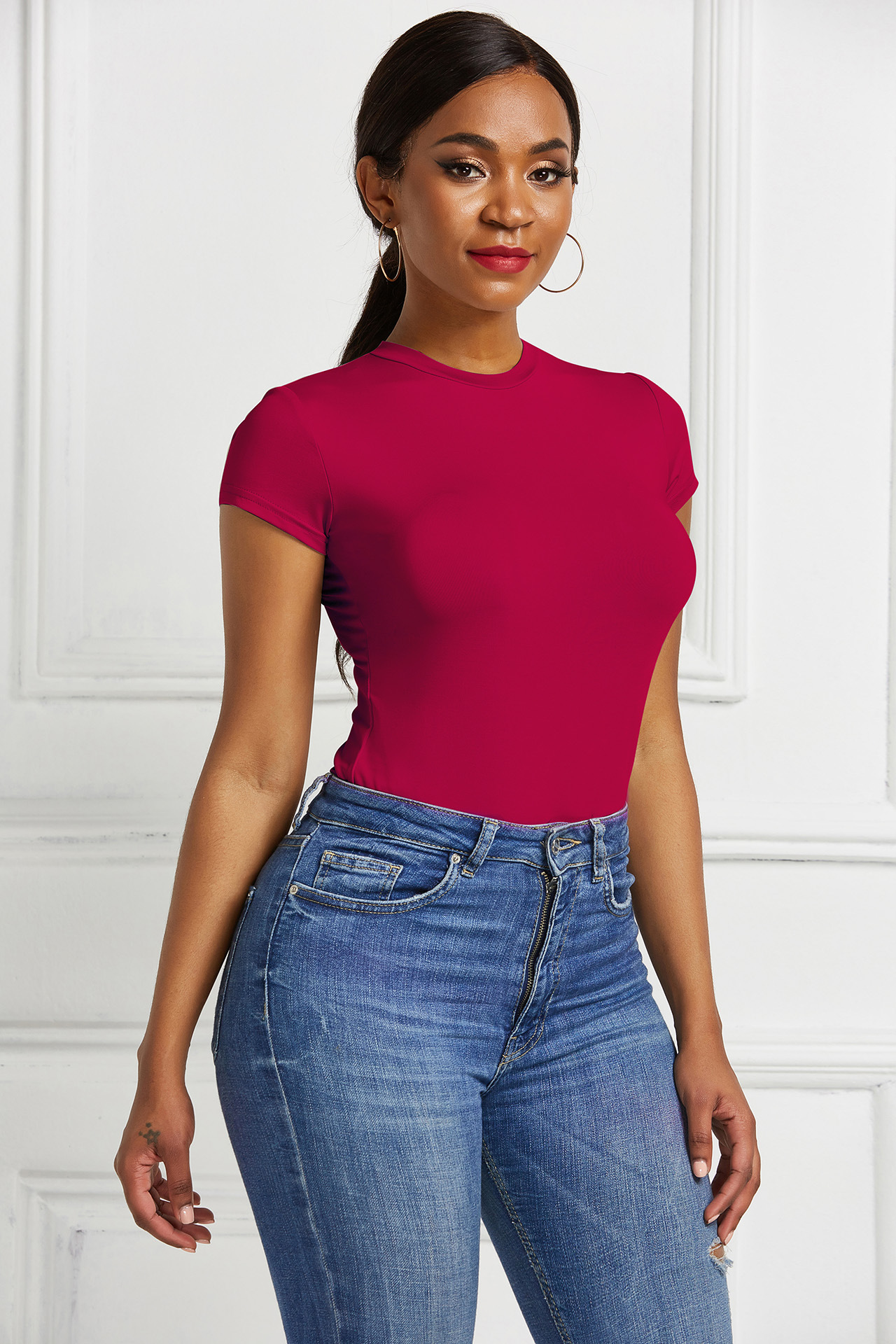 Europe and the United States Foreign Trade Irregular New Women's Slimming New Sexy Solid Color Base Bodysuit in Stock
