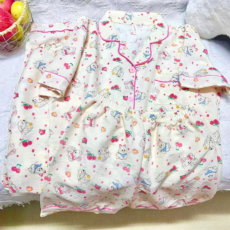 Cute 3-Piece Milk Silk Nightgown Set Breathable Women's High Quality Woven Pajamas Casual Cartoon Print Sleepwear for Summer