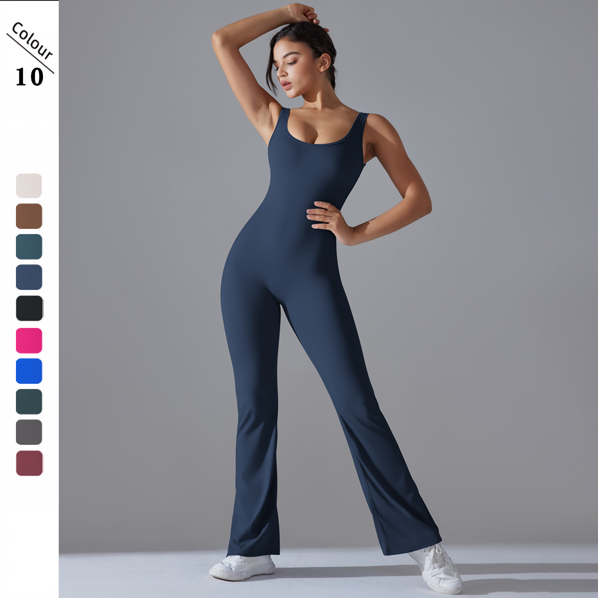 Women Sexy Bodysuit Beauty Back Waist Peach Hip Wide Leg Bell-bottoms Skin Friendly Yoga Jumpsuits