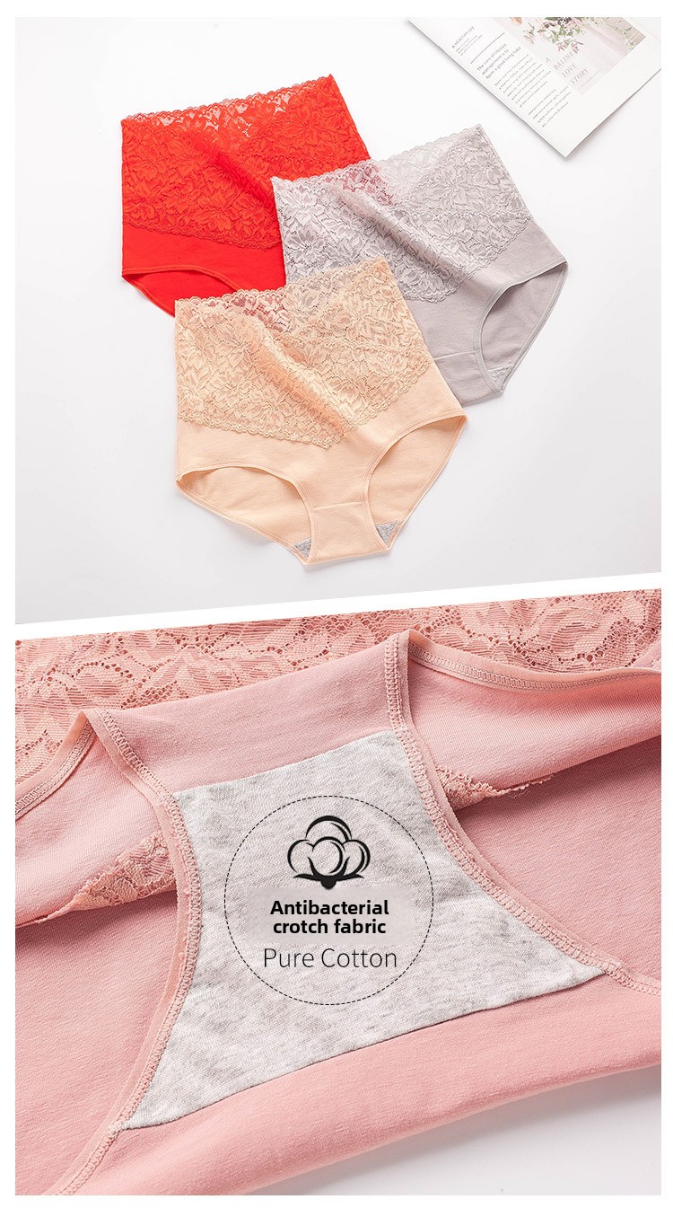 Private Label High Waisted Tummy Control Panties Floral Lace Cotton Lingerie Breathable Briefs for Postpartum Recovery