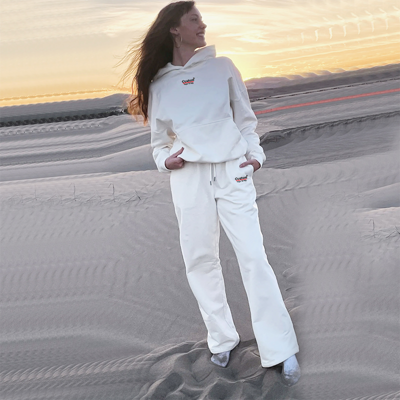 Customized Women Two Piece Outfits Pullover Hoodies &amp; Jogger Sweatsuit Loose Wide Leg Lounge Wear With Pocket &amp; Embroidery Logo