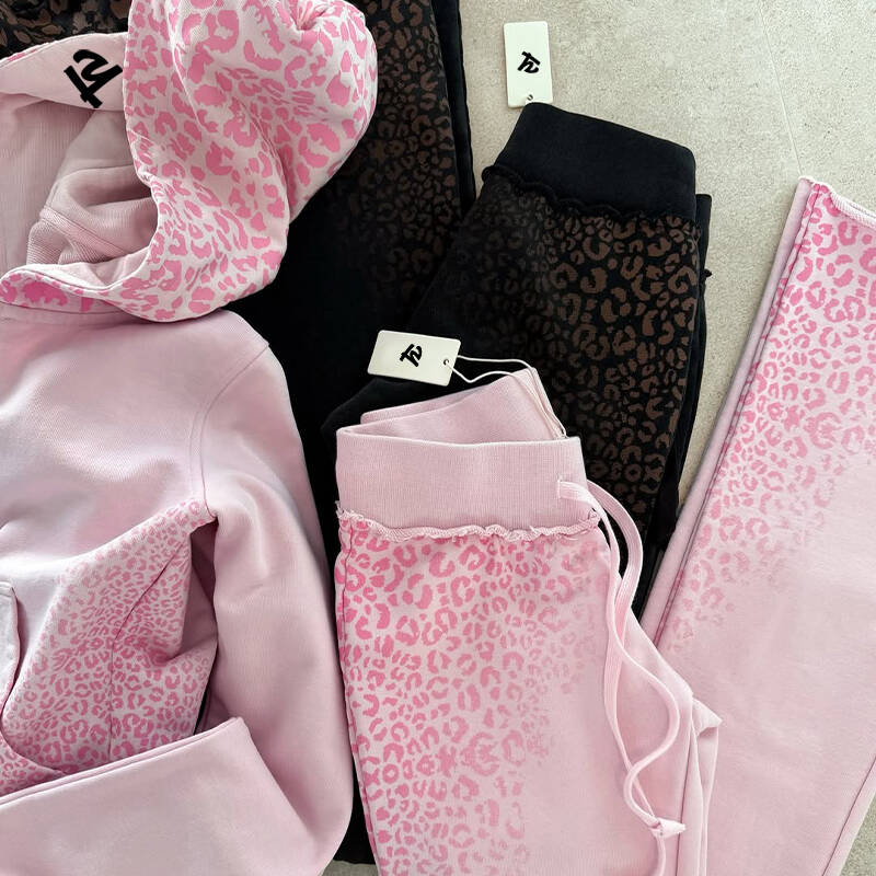 Custom Print Lounge Wear Sets Women Polka Dot Printing Fashion Clothing Tracksuit Double Zipper Hoodie and Flared Pants Set