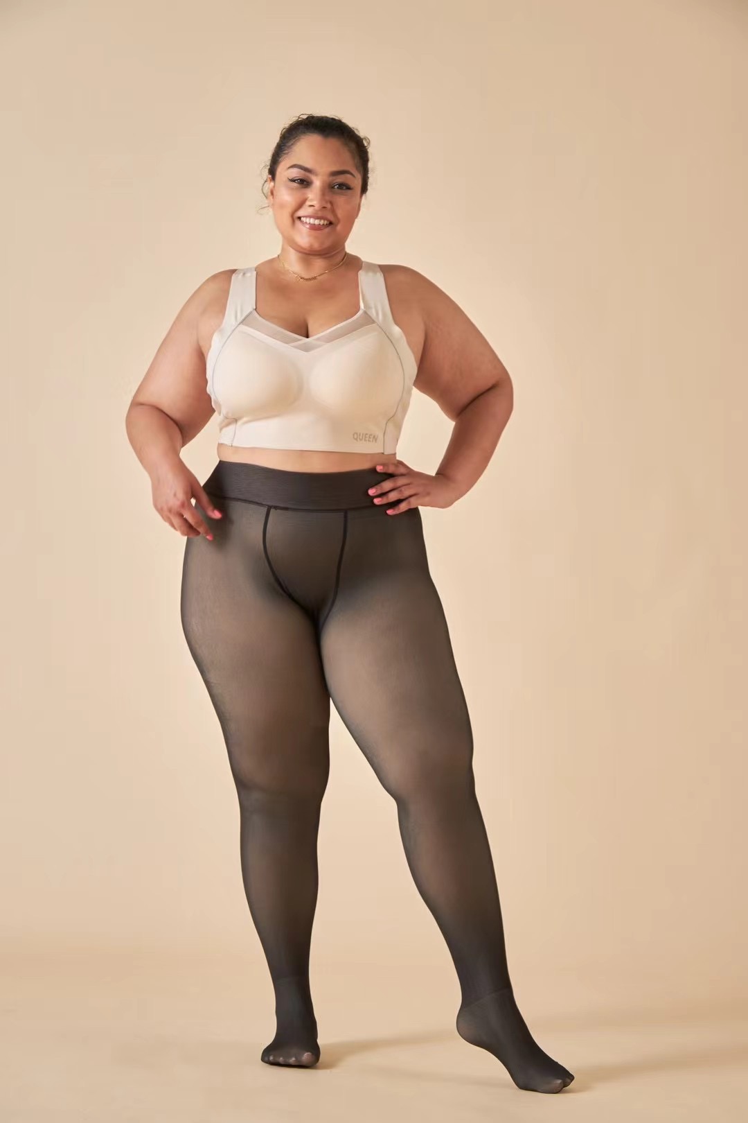 Fleece Lined Tights for Fat Women Translucent Thermal Pantyhose Plus Size Stretch Thick Winter Warm Fleece Lined Sheer Leggings