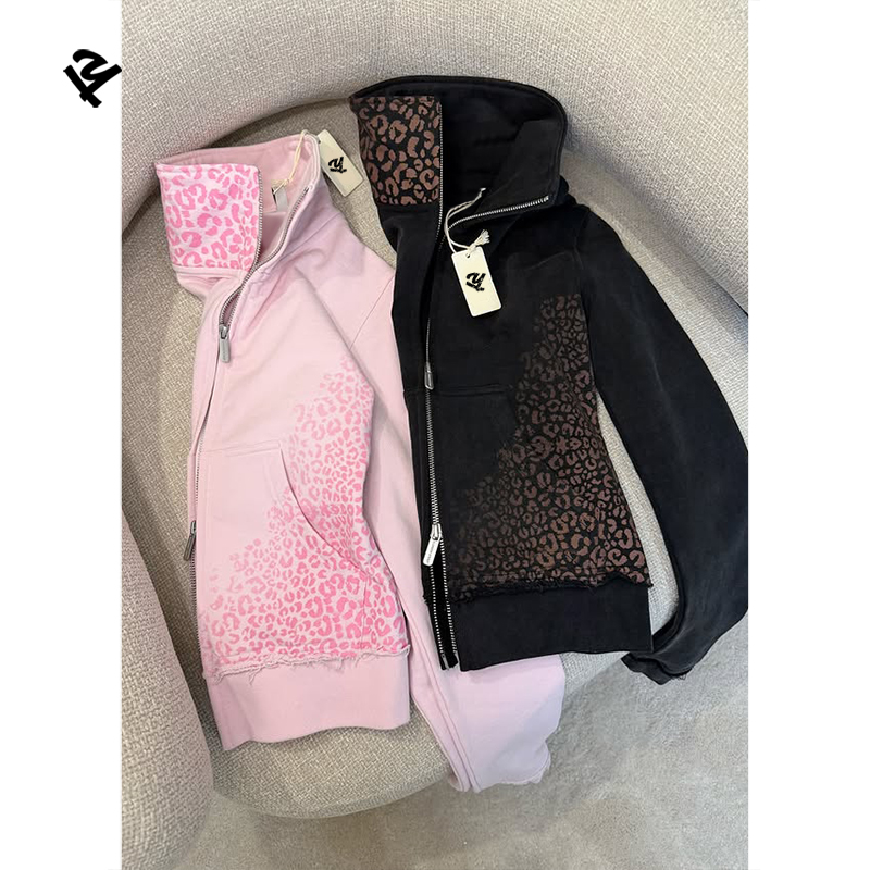 Custom Print Lounge Wear Sets Women Polka Dot Printing Fashion Clothing Tracksuit Double Zipper Hoodie and Flared Pants Set