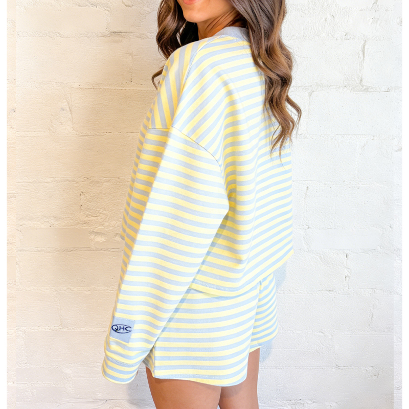 High Quality Women's Striped Printed Mock Neck Baggy Sweatshirt And Shorts Set Custom Casual Lounge Wear Campus 2Pcs Short Set