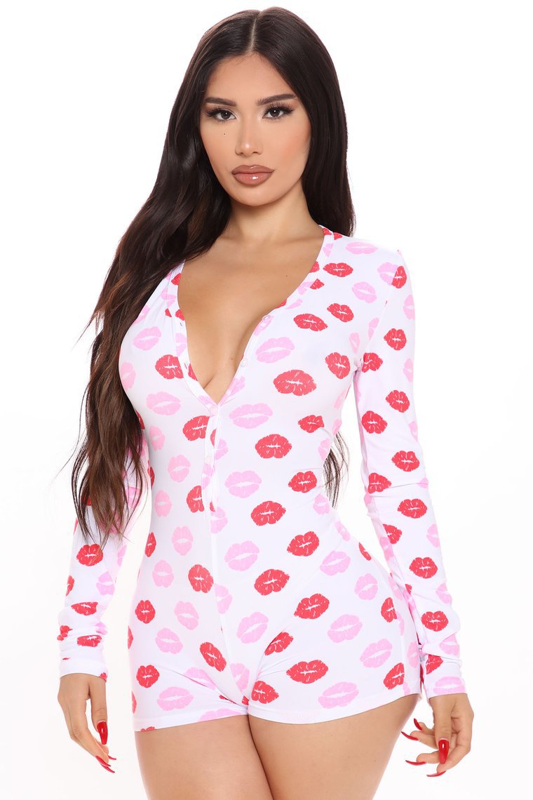 Women Valentines One Piece Sleepwear Home Pajamas Adult Valentine's Day Outfit Jumpsuit 2022