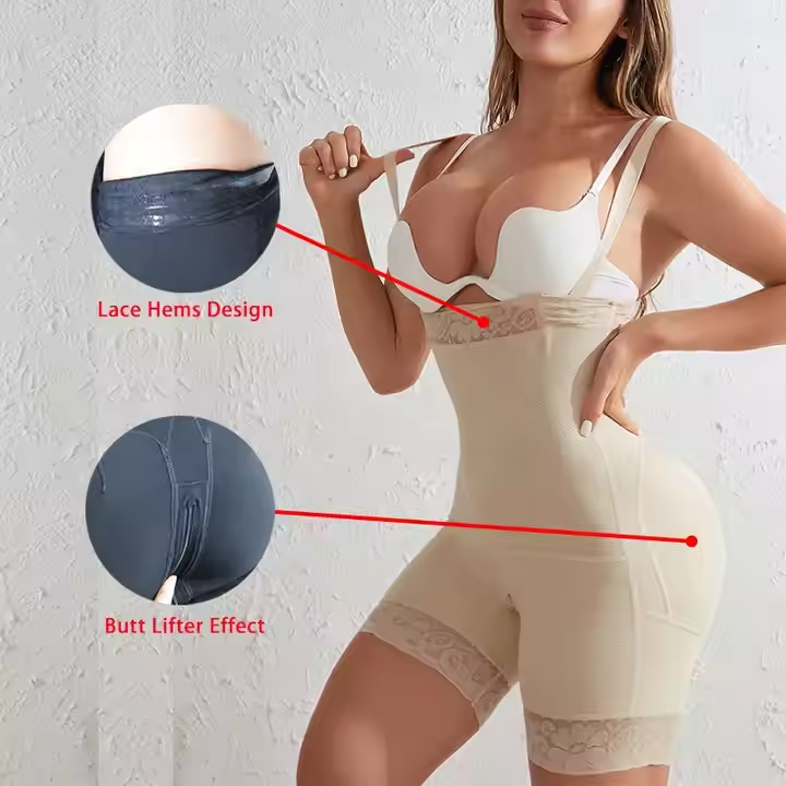 High Quality Fajase Colombianas High Waisted Shapewear Butt Lifter Compression Garment Tummy Control Shorts with Lace Trim