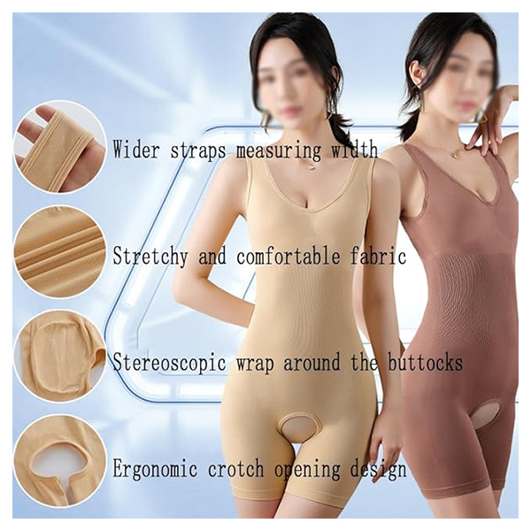 Women's Full Body Shapewear Bodysuit Tummy Control Waist Trainer Slimming Body Shaper V Neck Bra Jumpsuit Tops Crotch Opening