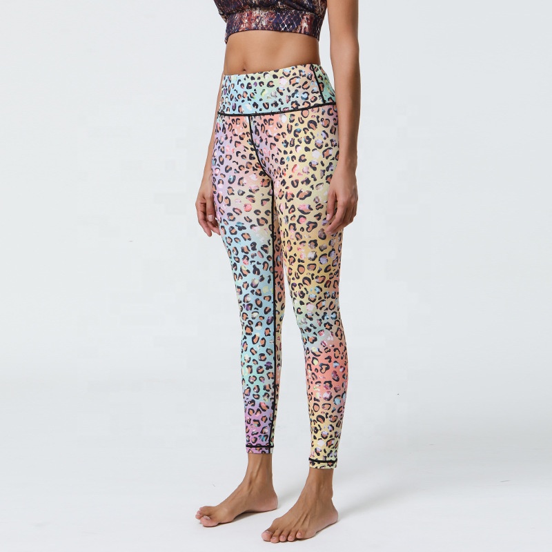 High Quality Women's Gym Workout Leggings Latest Leopard Pattern Digital Printing Sublimation Breathable Fitness Yoga Waist