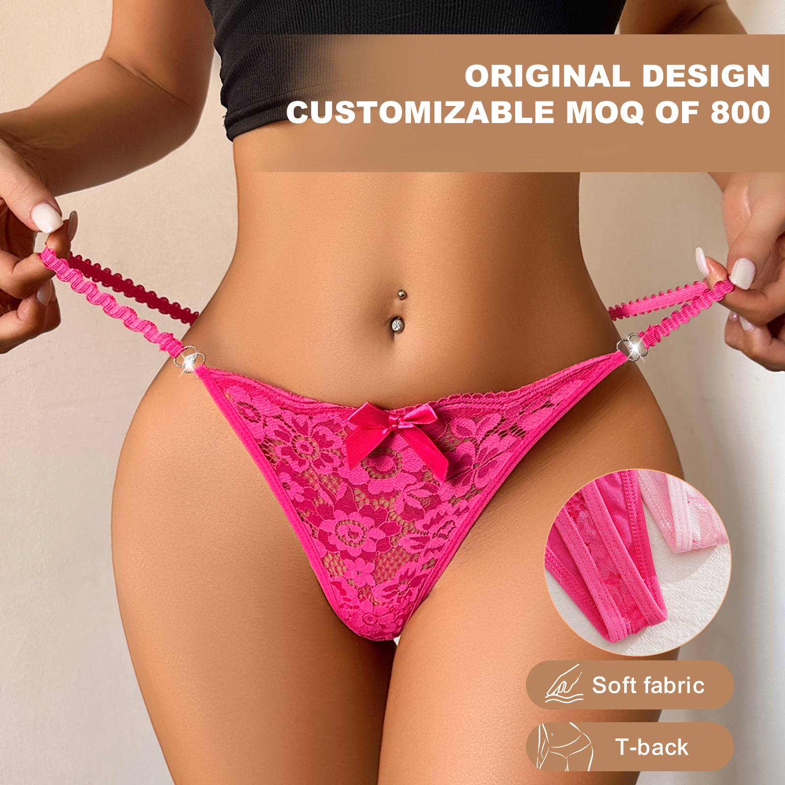 Hot Sale Women Thong Underwear Panties Ladies Breathable Comfortable Bow Decor Low Waist Women's Sexy Lace T-back Thong