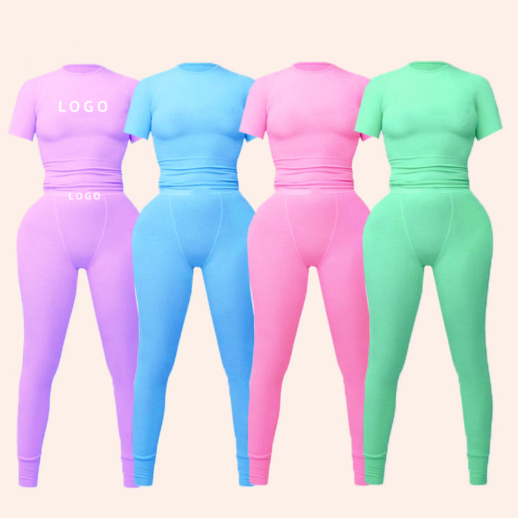Two Piece Set Women Clothing Custom Lounge Wear Comfy Cotton Ribbed 2 Piece Loungewear Women's Sets