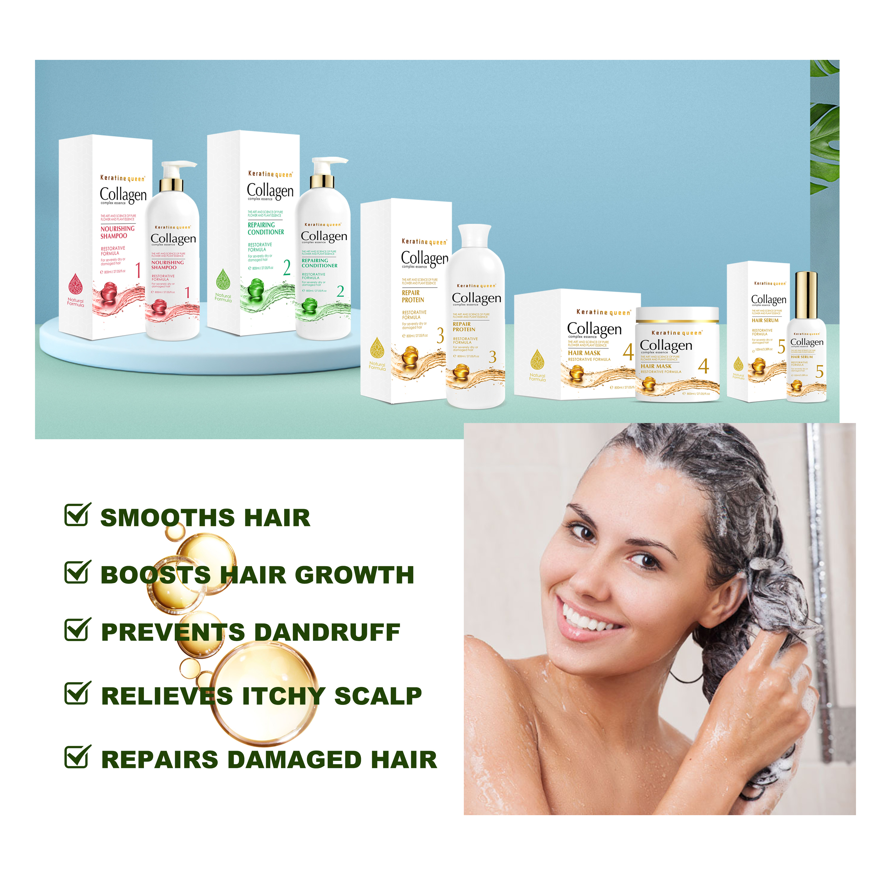 OEM Private Label 800ml*3+100ml Hair Care Kit Anti Hair Loss Anti Off Natural Herbal Keratin Serum Shampoo Hair Care Set