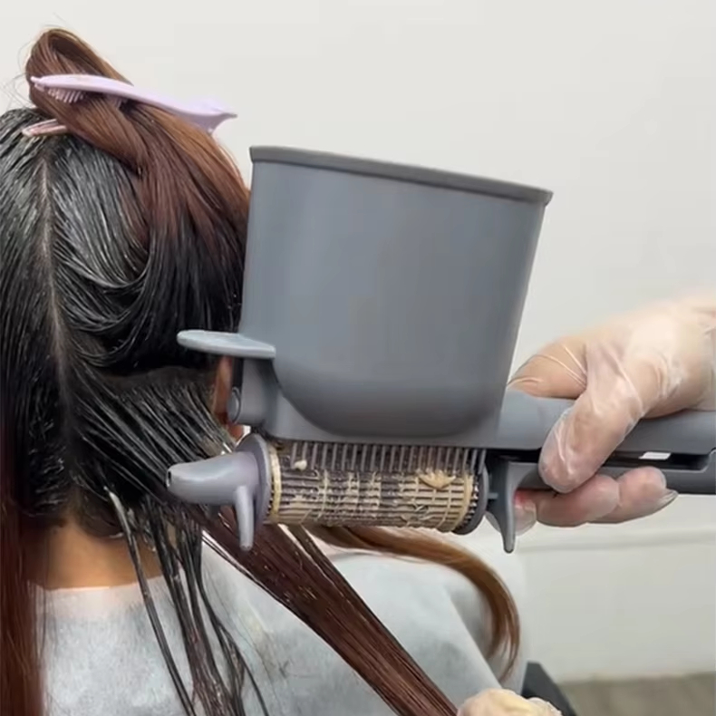 Automatic 2-in-1 Roller Brush Bowl Comb Cover Plastic Hair Dye Set with Color Mixing Feature for Salon Use