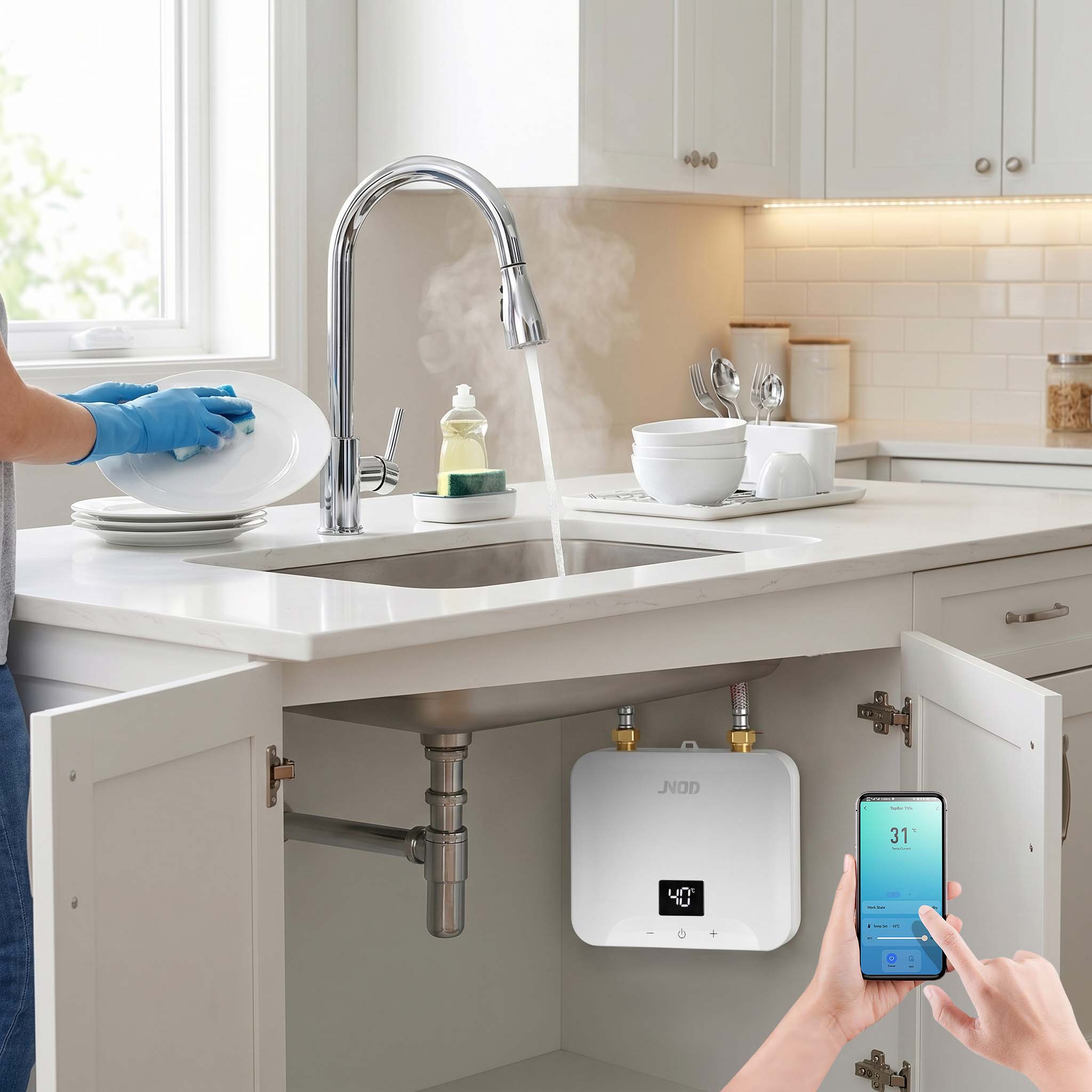 Energy Saving 220V 240V 3.5kW-6kW Tankless Water Heater Bathroom Kitchen Basin Smart Electric Instantaneous Shower Heater Geyser