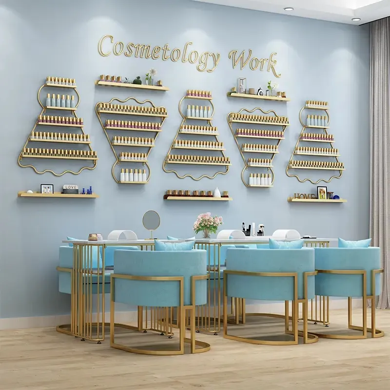 Modern Art Elegant Cosmetic Beauty Product Nail Salon Storage Display Rack