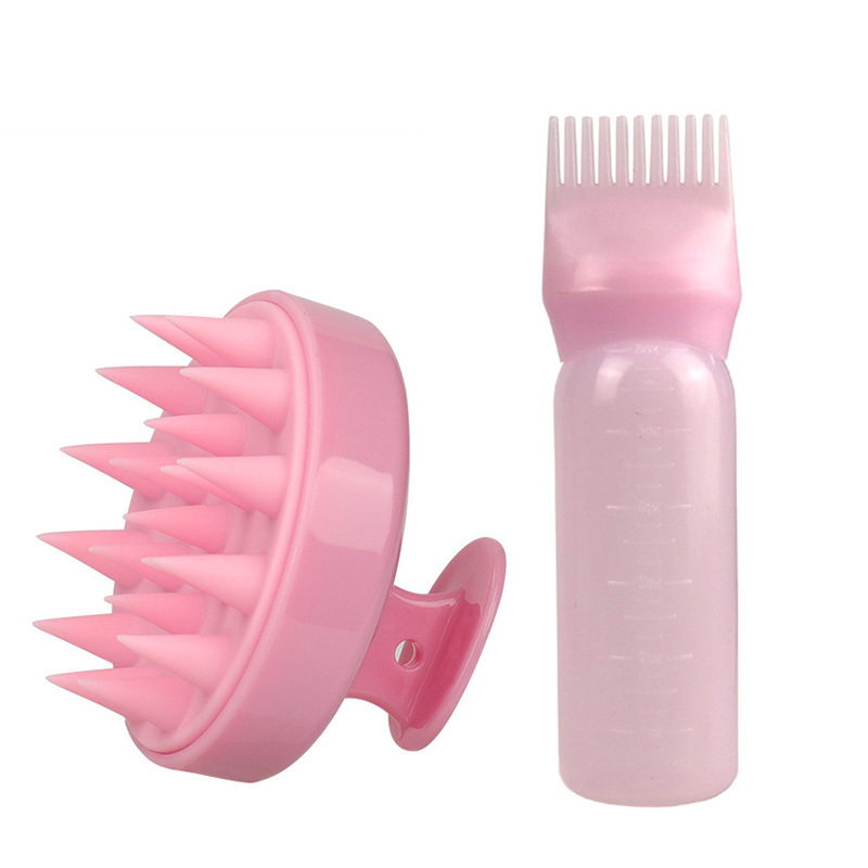 Wholesale Pink Black Purple White Hair Wash Comb And Massage Brush Bottle Set For Hair Salon