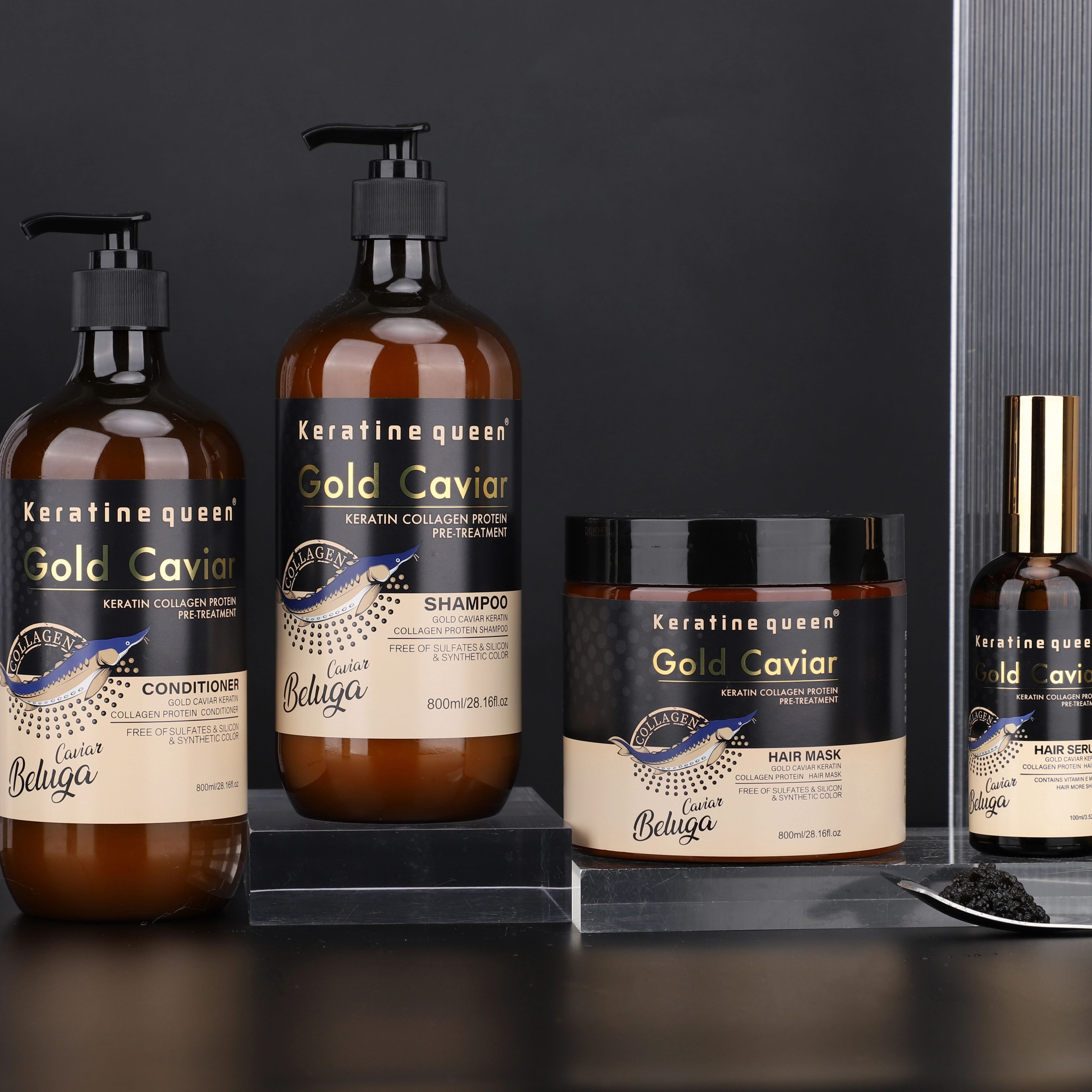 Hair Loss Caviar Hair Care Set Organic Black Gold Caviar Shampoo Conditioner Oil-Control Refreshing Products for Salon