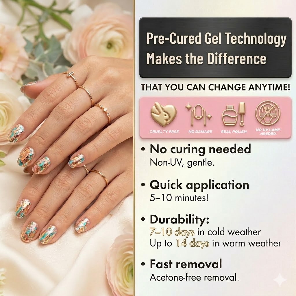 Wholesale 22 Strips Rose Copper Glitter Gel Nail Wraps UV-Free Vegan 14+ Days Full Kit Custom Logo Manicure Supplies Salon
