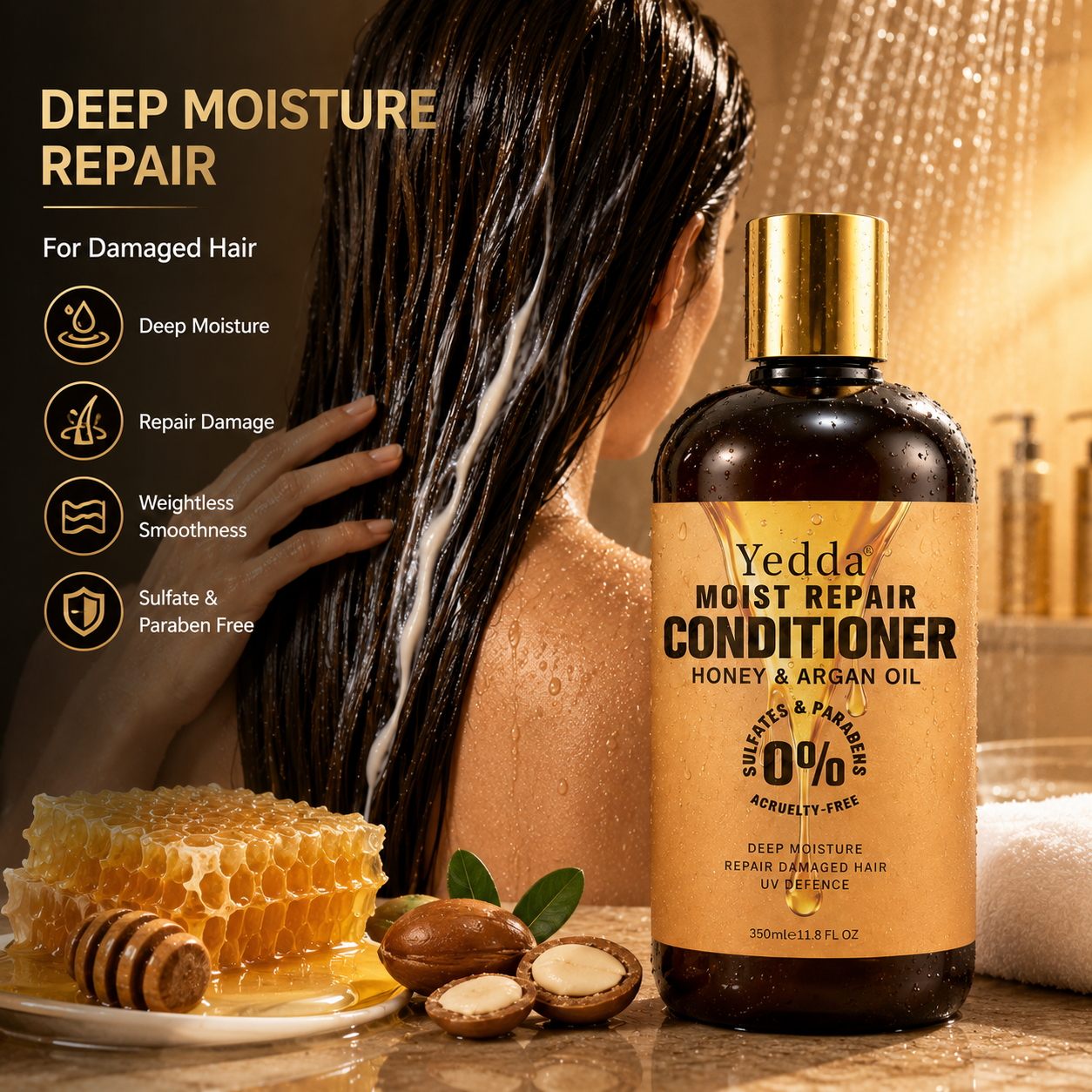 Low MOQ Available Custom Logo Honey Argan Oil Shampoo Wholesale Professional Hair Damage Repair Deep Conditioner Salon Set