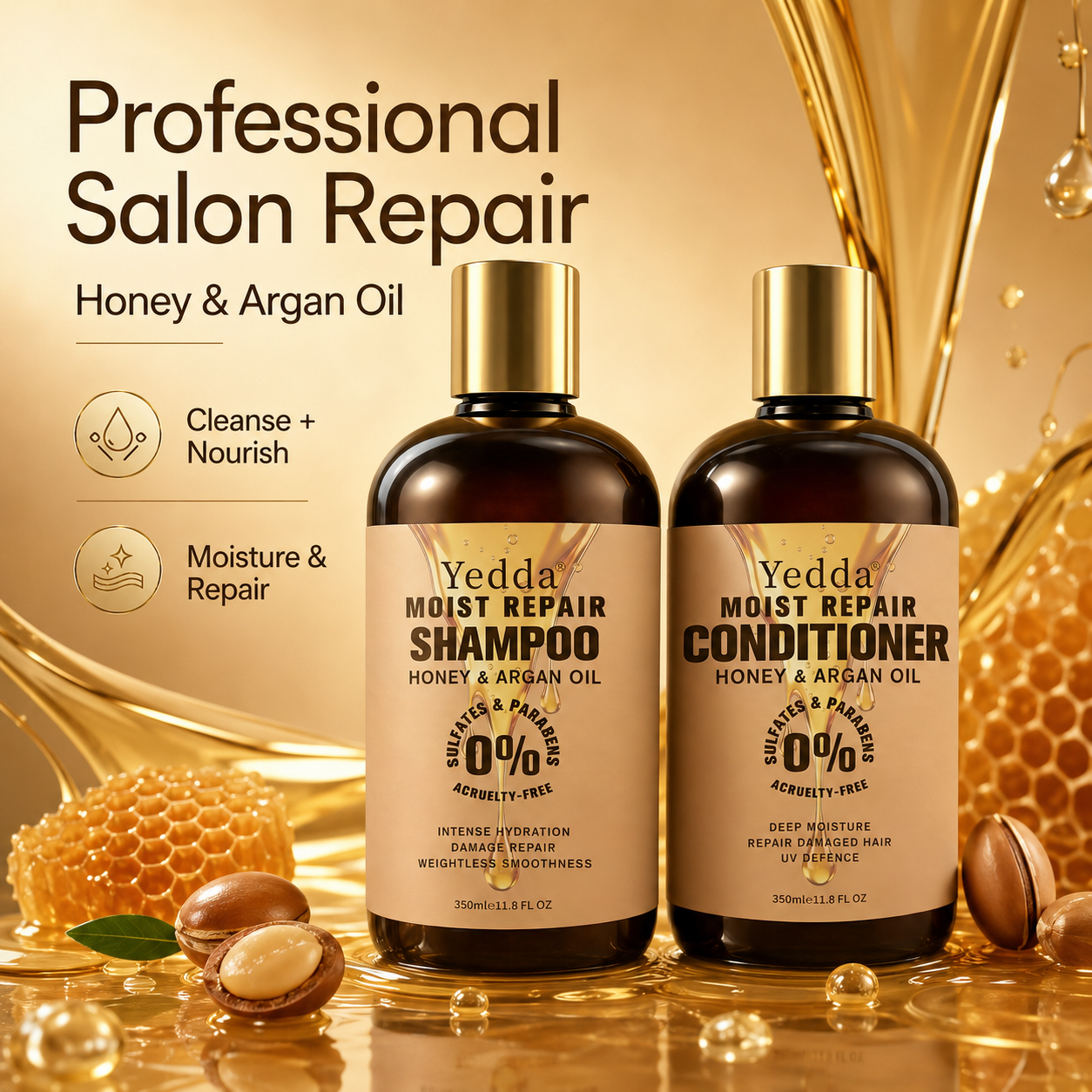 Low MOQ Available Custom Logo Honey Argan Oil Shampoo Wholesale Professional Hair Damage Repair Deep Conditioner Salon Set