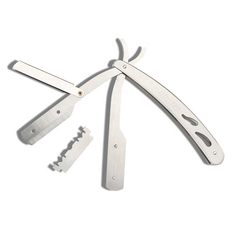 Supoer Stainless Steel Folding Shaving Razor Straight Barber Razor with Blade
