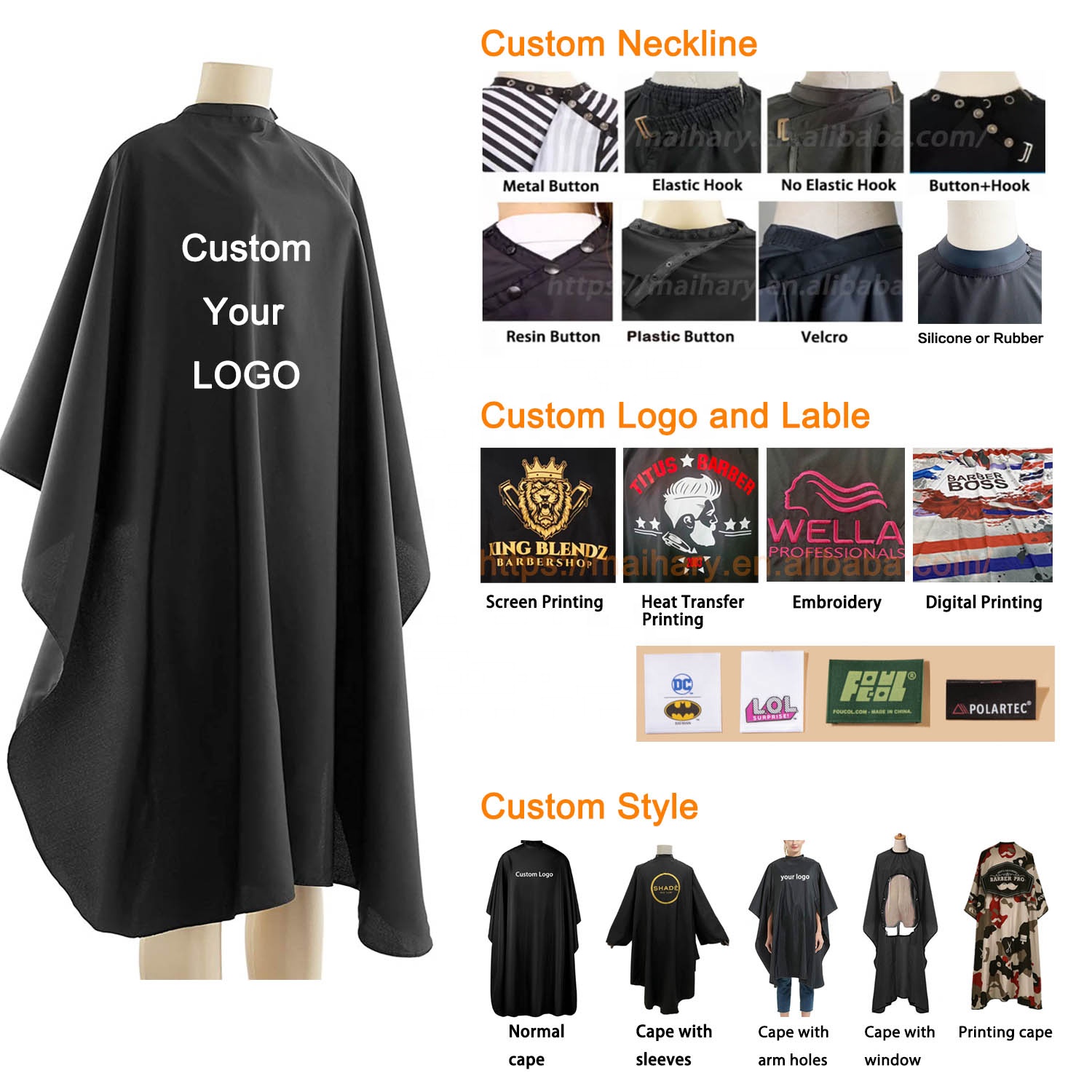 Custom Logo Low Moq Salon Cape Hair Cutting Water Resistant Hairdresser Stylist Barbershop Long Gown Capes Shawl Men Women