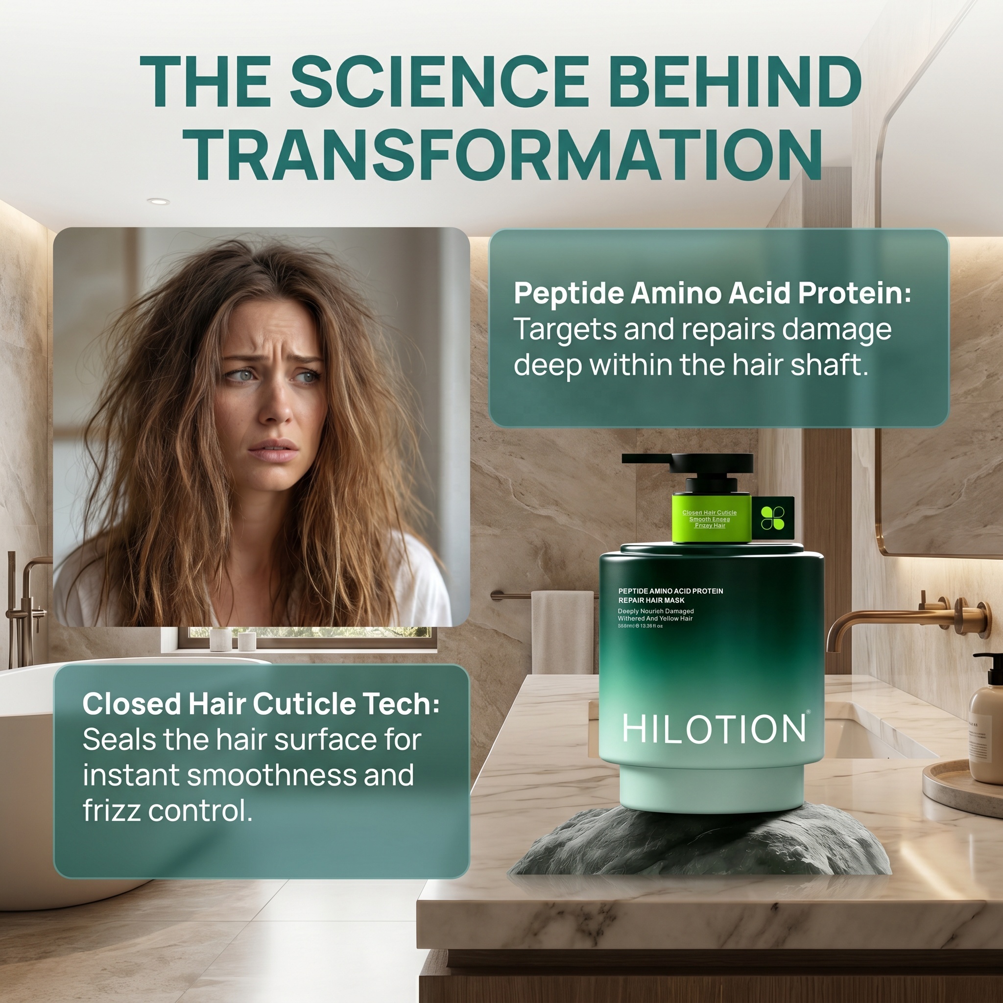 Hilotion Intensive Repair Protein Hair Masking Conditioner with Amino Acid Peptides for Damaged Hair Treatment US EU Salon