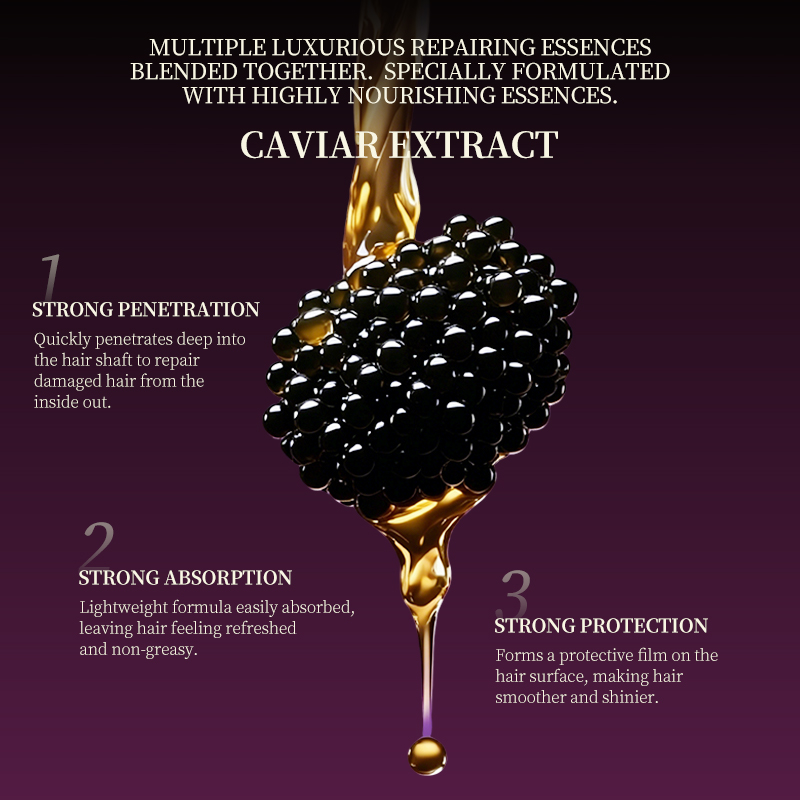 Luxury Caviar Hair Treatment Set Shampoo Mask and Hair Oil Deep Nourish Smooth Shine Salon Professional Private Label