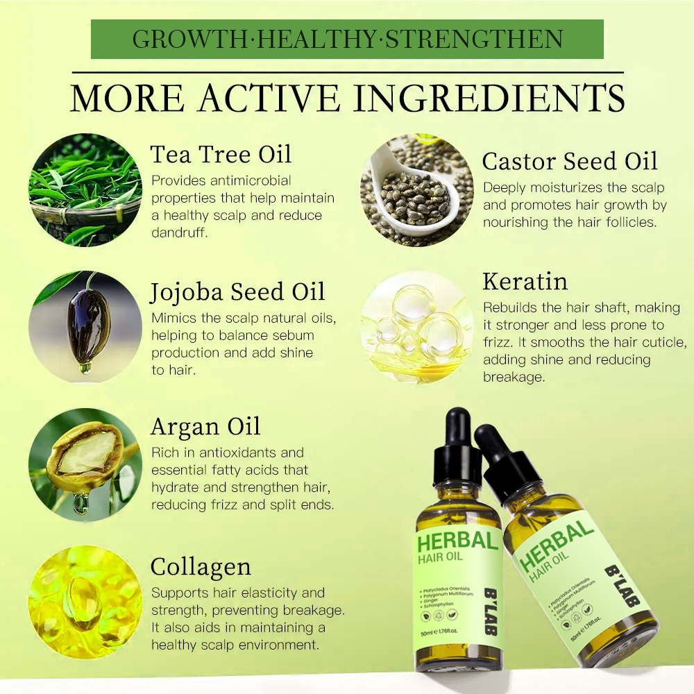 Herbal Hair Serum Oil Regrowth Treatment Vegan Anti Dandruff Nourishing Ginger Hair-loss Prevention Hair Growth Essential Oil